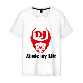 Мужская футболка хлопок с принтом Music my life , 100% хлопок | прямой крой, круглый вырез горловины, длина до линии бедер, слегка спущенное плечо. | deejay | dj | life | music | диджей | жизнь | лицо | музыка
