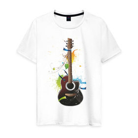 Мужская футболка хлопок с принтом Гитара (2) , 100% хлопок | прямой крой, круглый вырез горловины, длина до линии бедер, слегка спущенное плечо. | гитара
