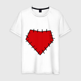 Мужская футболка хлопок с принтом Заплатка на сердце , 100% хлопок | прямой крой, круглый вырез горловины, длина до линии бедер, слегка спущенное плечо. | заплатка | любовь | отношения | сердце | чувства