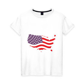 Женская футболка хлопок с принтом Флаг Америки , 100% хлопок | прямой крой, круглый вырез горловины, длина до линии бедер, слегка спущенное плечо | america | usa | америка | сша | флаг | штаты