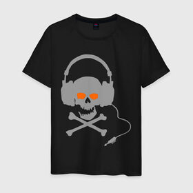 Мужская футболка хлопок с принтом Электро-череп в наушниках , 100% хлопок | прямой крой, круглый вырез горловины, длина до линии бедер, слегка спущенное плечо. | наушники | череп | череп  в наушниках | электро | электро череп | электромузыка | электронная музыка