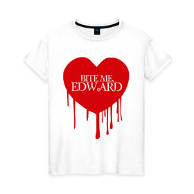 Женская футболка хлопок с принтом Bite me, Edward , 100% хлопок | прямой крой, круглый вырез горловины, длина до линии бедер, слегка спущенное плечо | edward | new moon | twilight | бэлла | новолуние | сага | сумерки | эдвард