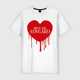 Мужская футболка премиум с принтом Bite me, Edward , 92% хлопок, 8% лайкра | приталенный силуэт, круглый вырез ворота, длина до линии бедра, короткий рукав | Тематика изображения на принте: edward | new moon | twilight | бэлла | новолуние | сага | сумерки | эдвард