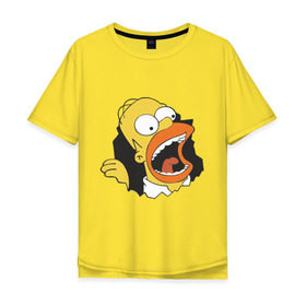 Мужская футболка хлопок Oversize с принтом Гомер Симпсон вылезает , 100% хлопок | свободный крой, круглый ворот, “спинка” длиннее передней части | гомер