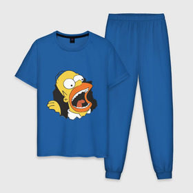 Мужская пижама хлопок с принтом Гомер Симпсон вылезает , 100% хлопок | брюки и футболка прямого кроя, без карманов, на брюках мягкая резинка на поясе и по низу штанин
 | гомер
