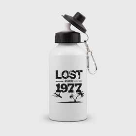 Бутылка спортивная с принтом LOST since 1977 , металл | емкость — 500 мл, в комплекте две пластиковые крышки и карабин для крепления | lost | лост | остаться в живых
