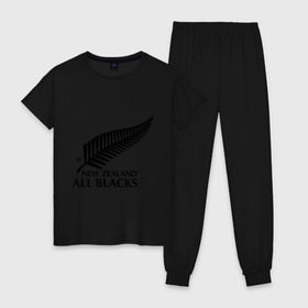 Женская пижама хлопок с принтом All blacks , 100% хлопок | брюки и футболка прямого кроя, без карманов, на брюках мягкая резинка на поясе и по низу штанин | американский футбол | регби