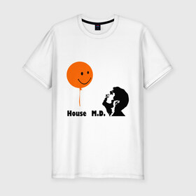 Мужская футболка премиум с принтом Доктор Хаус и воздушный шарик , 92% хлопок, 8% лайкра | приталенный силуэт, круглый вырез ворота, длина до линии бедра, короткий рукав | house | house md | все врут | доктор хауз | доктор хаус | хаус | хью лори