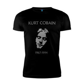 Мужская футболка премиум с принтом Kurt Cobain , 92% хлопок, 8% лайкра | приталенный силуэт, круглый вырез ворота, длина до линии бедра, короткий рукав | Тематика изображения на принте: kurt cobain | nirvana | кумиры | курт кобейн | легенды | нирвана | певцы | портреты