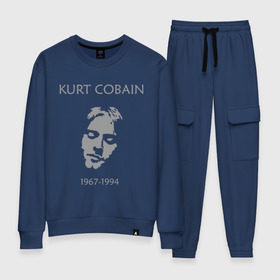 Женский костюм хлопок с принтом Kurt Cobain , 100% хлопок | на свитшоте круглая горловина, мягкая резинка по низу. Брюки заужены к низу, на них два вида карманов: два 