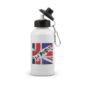 Бутылка спортивная с принтом Sex Pistols (2) , металл | емкость — 500 мл, в комплекте две пластиковые крышки и карабин для крепления | Тематика изображения на принте: британский флаг