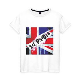 Женская футболка хлопок с принтом Sex Pistols (2) , 100% хлопок | прямой крой, круглый вырез горловины, длина до линии бедер, слегка спущенное плечо | британский флаг