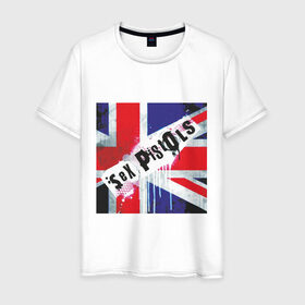 Мужская футболка хлопок с принтом Sex Pistols (2) , 100% хлопок | прямой крой, круглый вырез горловины, длина до линии бедер, слегка спущенное плечо. | британский флаг