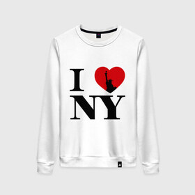 Женский свитшот хлопок с принтом I Love NY (2) , 100% хлопок | прямой крой, круглый вырез, на манжетах и по низу широкая трикотажная резинка  | i love | new york | америка | нью йорк | я люблю нью йорк