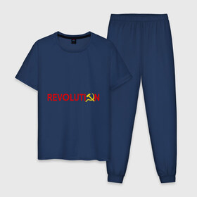 Мужская пижама хлопок с принтом Revolution (3) , 100% хлопок | брюки и футболка прямого кроя, без карманов, на брюках мягкая резинка на поясе и по низу штанин
 | коммунизм | молот | революция | серп | советский | социализм | союз