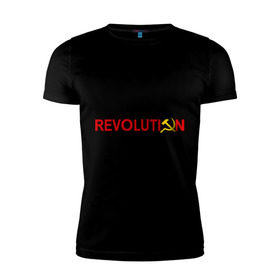 Мужская футболка премиум с принтом Revolution (3) , 92% хлопок, 8% лайкра | приталенный силуэт, круглый вырез ворота, длина до линии бедра, короткий рукав | коммунизм | молот | революция | серп | советский | социализм | союз
