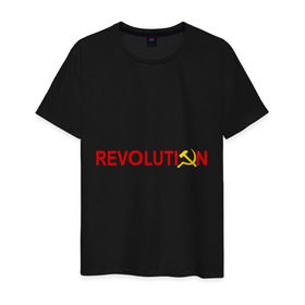 Мужская футболка хлопок с принтом Revolution (3) , 100% хлопок | прямой крой, круглый вырез горловины, длина до линии бедер, слегка спущенное плечо. | коммунизм | молот | революция | серп | советский | социализм | союз