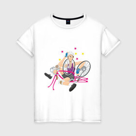 Женская футболка хлопок с принтом Крушение велосипедиста , 100% хлопок | прямой крой, круглый вырез горловины, длина до линии бедер, слегка спущенное плечо | велик | велик сломался | вело | велогонки | велосипед | велосипедист | крушение велосипедиста