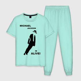 Мужская пижама хлопок с принтом Майкл Джексон жив! , 100% хлопок | брюки и футболка прямого кроя, без карманов, на брюках мягкая резинка на поясе и по низу штанин
 | майкл джексон