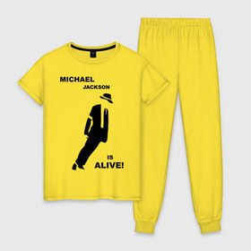 Женская пижама хлопок с принтом Майкл Джексон жив! , 100% хлопок | брюки и футболка прямого кроя, без карманов, на брюках мягкая резинка на поясе и по низу штанин | майкл джексон