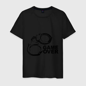Мужская футболка хлопок с принтом Game Over наручники , 100% хлопок | прямой крой, круглый вырез горловины, длина до линии бедер, слегка спущенное плечо. | game over | арест | арестовать | заключенный | игра окончена | милиция | наручники