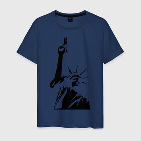 Мужская футболка хлопок с принтом Статуя свободы с пистолетом , 100% хлопок | прямой крой, круглый вырез горловины, длина до линии бедер, слегка спущенное плечо. | america | usa | америка | пистолет | статуя свободы | сша | штаты