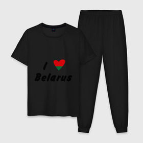 Мужская пижама хлопок с принтом I love Belarus , 100% хлопок | брюки и футболка прямого кроя, без карманов, на брюках мягкая резинка на поясе и по низу штанин
 | беларусы | беларусь | белоруссия | лукашенко | люблю | минск | флаг