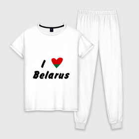 Женская пижама хлопок с принтом I love Belarus , 100% хлопок | брюки и футболка прямого кроя, без карманов, на брюках мягкая резинка на поясе и по низу штанин | беларусы | беларусь | белоруссия | лукашенко | люблю | минск | флаг