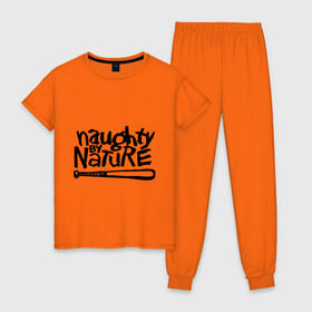 Женская пижама хлопок с принтом Naughty by nature , 100% хлопок | брюки и футболка прямого кроя, без карманов, на брюках мягкая резинка на поясе и по низу штанин | хип хоп
