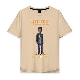 Мужская футболка хлопок Oversize с принтом Доктор Хаус - Все врут , 100% хлопок | свободный крой, круглый ворот, “спинка” длиннее передней части | everybody lies | haus | house | все лгут | доктор | хауз | хаус | хью лори