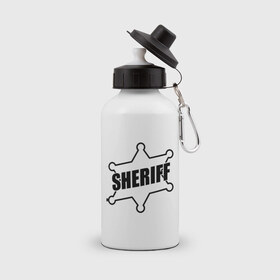 Бутылка спортивная с принтом Значок шерифа с надписью Sheriff , металл | емкость — 500 мл, в комплекте две пластиковые крышки и карабин для крепления | sheriff | звезда | значок шерифа | шериф | шерифф