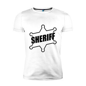 Мужская футболка премиум с принтом Значок шерифа с надписью Sheriff , 92% хлопок, 8% лайкра | приталенный силуэт, круглый вырез ворота, длина до линии бедра, короткий рукав | sheriff | звезда | значок шерифа | шериф | шерифф