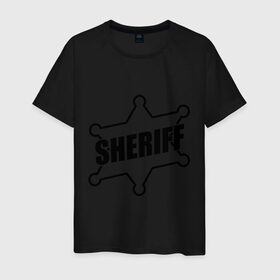 Мужская футболка хлопок с принтом Значок шерифа с надписью Sheriff , 100% хлопок | прямой крой, круглый вырез горловины, длина до линии бедер, слегка спущенное плечо. | sheriff | звезда | значок шерифа | шериф | шерифф