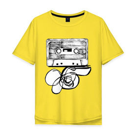 Мужская футболка хлопок Oversize с принтом Размотанная кассета , 100% хлопок | свободный крой, круглый ворот, “спинка” длиннее передней части | аудиокассета | дека | касеста | компакт кассета | музыка | размотанная кассета