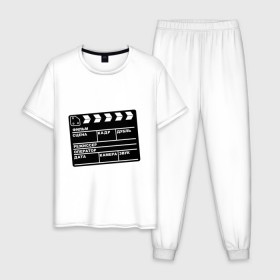 Мужская пижама хлопок с принтом Кинохлопушка , 100% хлопок | брюки и футболка прямого кроя, без карманов, на брюках мягкая резинка на поясе и по низу штанин
 | камера | кино | мотор   экшенкинохлопушка | режиссер | съемки