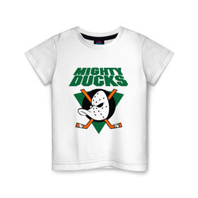 Детская футболка хлопок с принтом Anaheim Mighty Ducks (2) , 100% хлопок | круглый вырез горловины, полуприлегающий силуэт, длина до линии бедер | Тематика изображения на принте: nhl | лига | национальная лига | нхл | хокей | хоккей | хоккейная лига