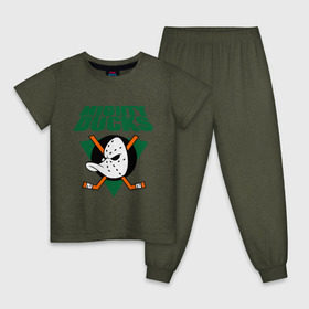 Детская пижама хлопок с принтом Anaheim Mighty Ducks (2) , 100% хлопок |  брюки и футболка прямого кроя, без карманов, на брюках мягкая резинка на поясе и по низу штанин
 | Тематика изображения на принте: nhl | лига | национальная лига | нхл | хокей | хоккей | хоккейная лига