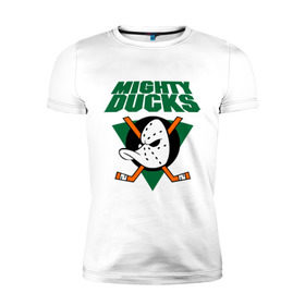 Мужская футболка премиум с принтом Anaheim Mighty Ducks (2) , 92% хлопок, 8% лайкра | приталенный силуэт, круглый вырез ворота, длина до линии бедра, короткий рукав | nhl | лига | национальная лига | нхл | хокей | хоккей | хоккейная лига