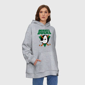 Худи SuperOversize хлопок с принтом Anaheim Mighty Ducks (2) , 70% хлопок, 30% полиэстер, мягкий начес внутри | карман-кенгуру, эластичная резинка на манжетах и по нижней кромке, двухслойный капюшон
 | nhl | лига | национальная лига | нхл | хокей | хоккей | хоккейная лига