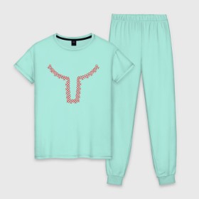 Женская пижама хлопок с принтом Рубашка со славянским узором , 100% хлопок | брюки и футболка прямого кроя, без карманов, на брюках мягкая резинка на поясе и по низу штанин | русь