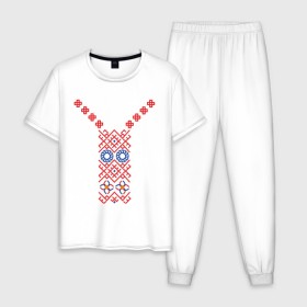 Мужская пижама хлопок с принтом Узор славянского сарафана , 100% хлопок | брюки и футболка прямого кроя, без карманов, на брюках мягкая резинка на поясе и по низу штанин
 | русь