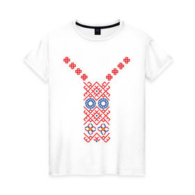 Женская футболка хлопок с принтом Узор славянского сарафана , 100% хлопок | прямой крой, круглый вырез горловины, длина до линии бедер, слегка спущенное плечо | русь