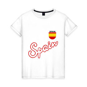 Женская футболка хлопок с принтом Сборной Испании по футболу , 100% хлопок | прямой крой, круглый вырез горловины, длина до линии бедер, слегка спущенное плечо | spain football | сборная испании по футболу