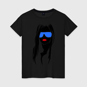 Женская футболка хлопок с принтом Девушка в очках , 100% хлопок | прямой крой, круглый вырез горловины, длина до линии бедер, слегка спущенное плечо | 