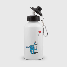 Бутылка спортивная с принтом Ня , металл | емкость — 500 мл, в комплекте две пластиковые крышки и карабин для крепления | воздушный шар | воздушный шарик | зайчик | заяц | кролик | ня | сердечко | сердце