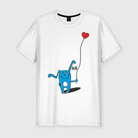 Мужская футболка премиум с принтом Ня , 92% хлопок, 8% лайкра | приталенный силуэт, круглый вырез ворота, длина до линии бедра, короткий рукав | воздушный шар | воздушный шарик | зайчик | заяц | кролик | ня | сердечко | сердце