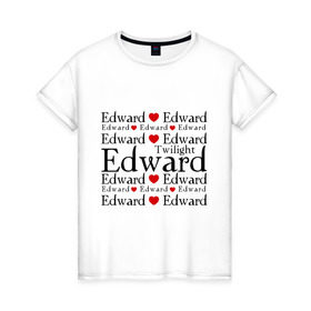 Женская футболка хлопок с принтом I love Edward (3) , 100% хлопок | прямой крой, круглый вырез горловины, длина до линии бедер, слегка спущенное плечо | new moon | twilight | затмение | новолуние | сага | сумерки | эдвард