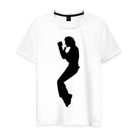 Мужская футболка хлопок с принтом Поп-король Майкл Джексон , 100% хлопок | прямой крой, круглый вырез горловины, длина до линии бедер, слегка спущенное плечо. | Тематика изображения на принте: michael jackson | короь | легенда | майкл джексон | поп