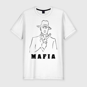 Мужская футболка премиум с принтом Мафия , 92% хлопок, 8% лайкра | приталенный силуэт, круглый вырез ворота, длина до линии бедра, короткий рукав | бандит | гангстер | клан | мафиозе | мафия | оружие | пистолет | шляпа