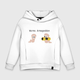 Детское худи Oversize хлопок с принтом Worms armageddon , френч-терри — 70% хлопок, 30% полиэстер. Мягкий теплый начес внутри —100% хлопок | боковые карманы, эластичные манжеты и нижняя кромка, капюшон на магнитной кнопке | armageddon | worms | армагеддон | червяки | червячки